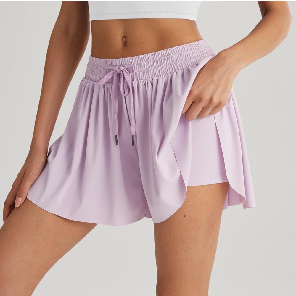 Body Corps Purple Flowy Elastic Waistband Drawstring Pull On Skorts Size S